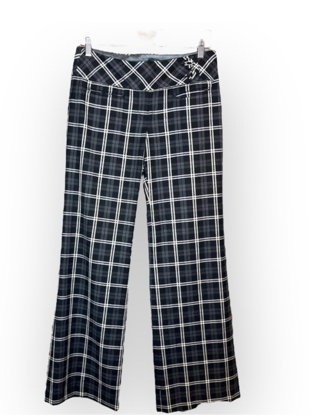 Taikonhu Anthropologie Black Tartan Plaid Wide-Leg Low Rise Trouser Pants
